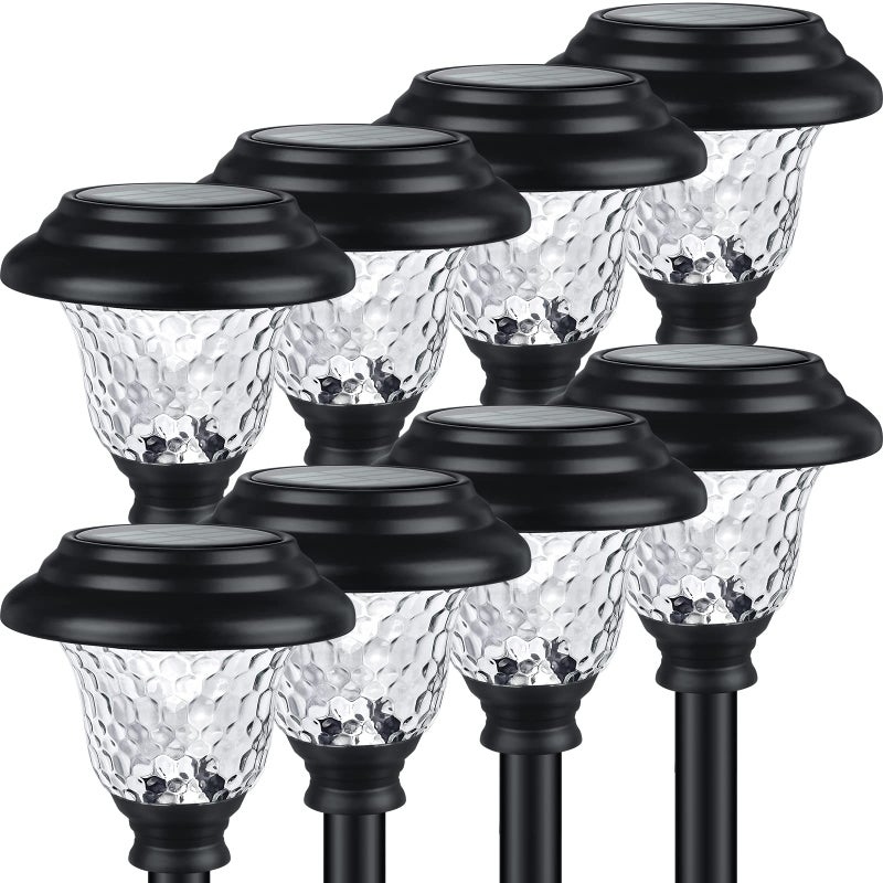 Balhvit Glass Solar Lights Outdoor, 8 Pack Super Bright Solar Pathway Lights, Up to 12 Hrs Long Last Auto On/Off Garden Lights Solar Powered Waterproof, Stainless Steel LED Landscape (Warm White, 8 PACK) - Image 1
